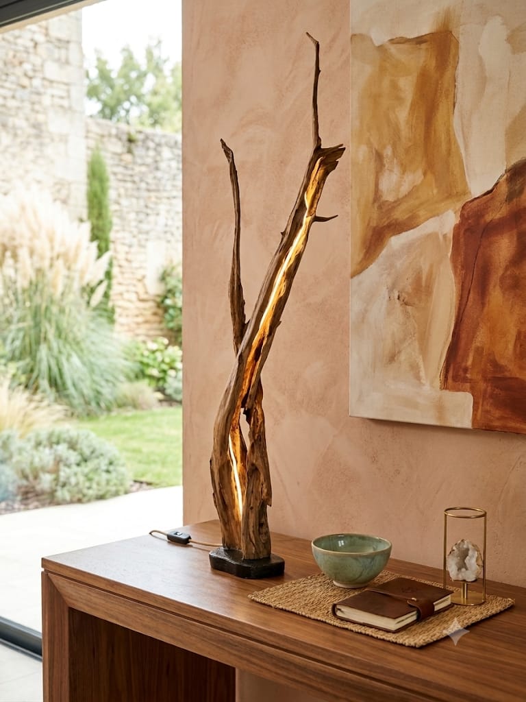 Lampe Branchoire en Bois et Socle Époxy | Luminaire Végétal Élançé